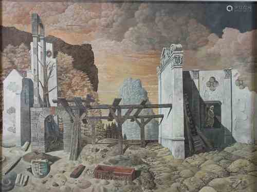 Hermann Kresges (deutsch, geb. 1915), Ruine im Gebirge, 1981, Öl a. Lwd., signiert und dat., Maße