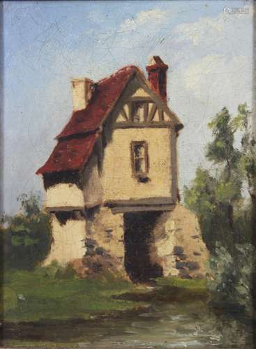 Anonymer Künstler, 19. Jh., Umkreis Carl Spitzweg, Landschaft mit Haus, Öl a. Lwd., unsign., Maß