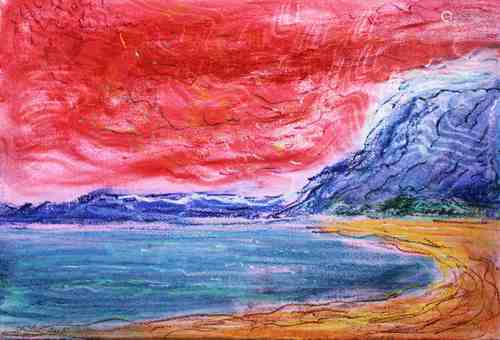 Ansgar Skiba (deutsch, geb. 1959), Meeresbucht mit Tafelberg Island, 2005, Aquarelle a. Papier, ver