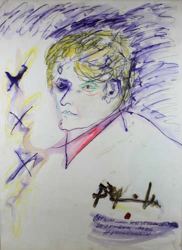 Unbekannter Künstler, Porträt, 1993, Aquarell, sign. und dat., Blatt: 91 x 66 cm, vergl., gerahmt