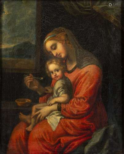 Circle of Carlo Maratti (Italian, 1625-1713) Virgin seated and feeding the Infant Christ, set in
