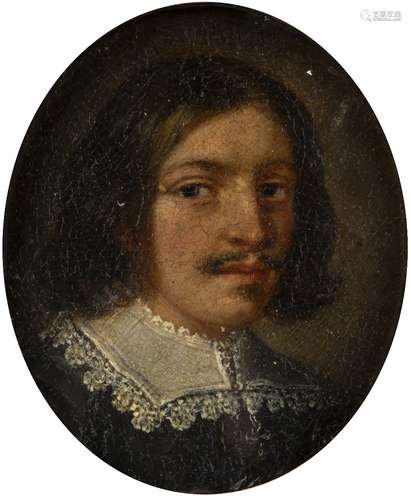 Late 17th Century Italian/ Spanish School Miniature portrait of a gentleman with a lace ruff, oil on