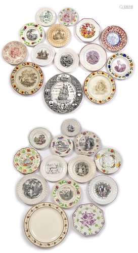 Collection of nursery plates including Yorkshire and other potteries, a creamware plate and a