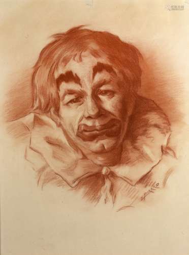 F Pirard Study of the head of a clown, red chalk, 40cm x 30cm