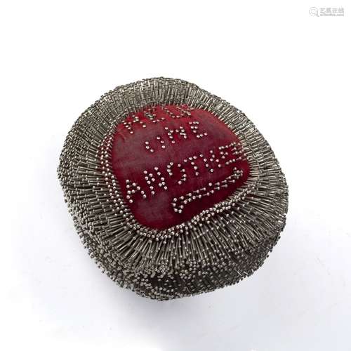 Pin cushion made for The General Strike 1924 with inscription to each side 'Help One Another' and '