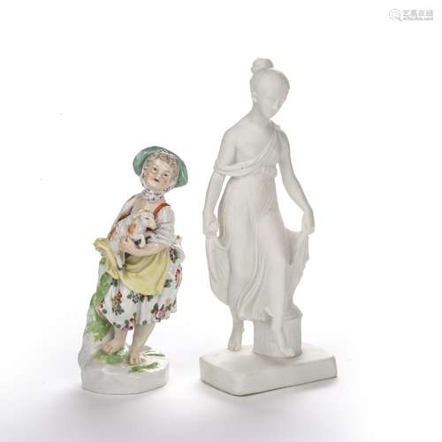 Porcelain figure of a shepherdess 19th Century Continental porcelain, blue shield mark and a