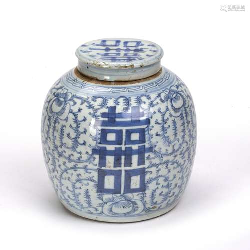 Blue and white ginger jar Chinese, 19th Century, decorated to the body with foliate splays and