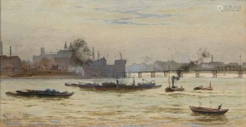 Hubert James Medlycott (1841-1920) 'View of Battersea Bridge, London' watercolour, signed lower