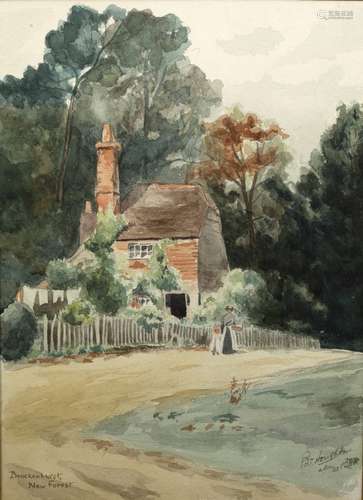 B Houghton after W Ball Brockenhurst, New Forest, watercolour, signed, 27.5cm x 20cm, a Victorian