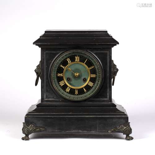 Connell slate mantel clock Victorian, dial marked 'Cheapside, London' standing on metal pad feet,
