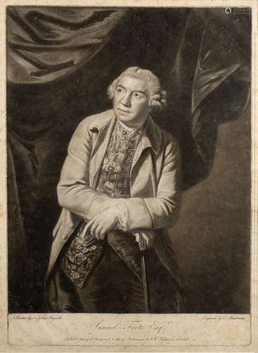 After Sir Joshua Reynolds Mezzotint of Samuel Foote, engraved by J Blackmore, published 1771, 47cm x