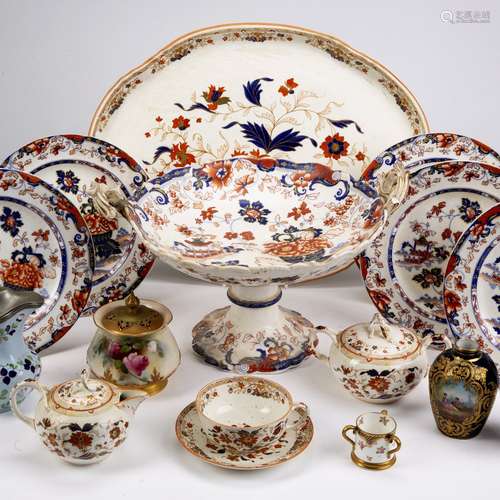 Group of ceramics including a small Worcester pot pourri, ironstone and other pieces