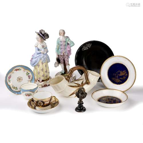 Group of porcelain to include a Royal Worcester bamboo type vase 25cm, a pair of continental