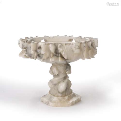 Alabaster centrepiece with fruit carved border, 31cm