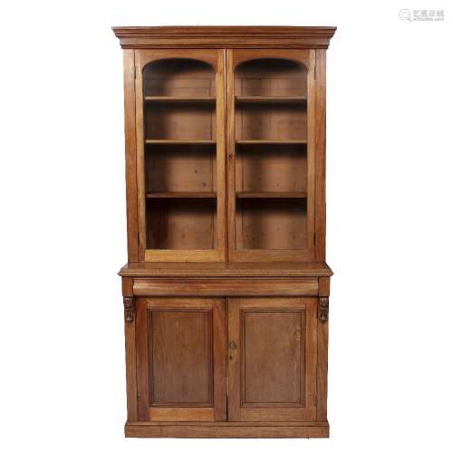 Mahogany glazed bookcase Victorian, with a glazed top section above two fielded panelled doors,