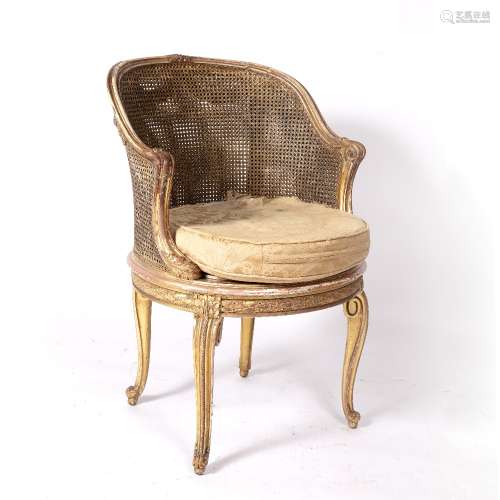 Gilt painted bergere caned armchair French, early 20th Century, 88cm high