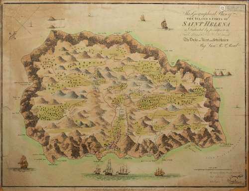 Antiquarian map of Saint Helena based upon the work of John Seller 'The Geographical Plan of The