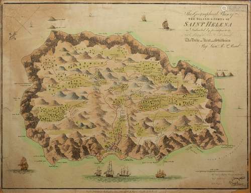 Antiquarian map of Saint Helena based upon the work of John Seller 'The Geographical Plan of The