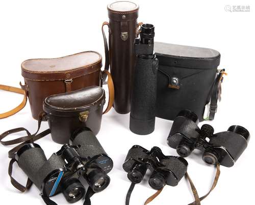 Three pairs of binoculars in original cases, to include Carl Zeiss model and a cased one drawer '