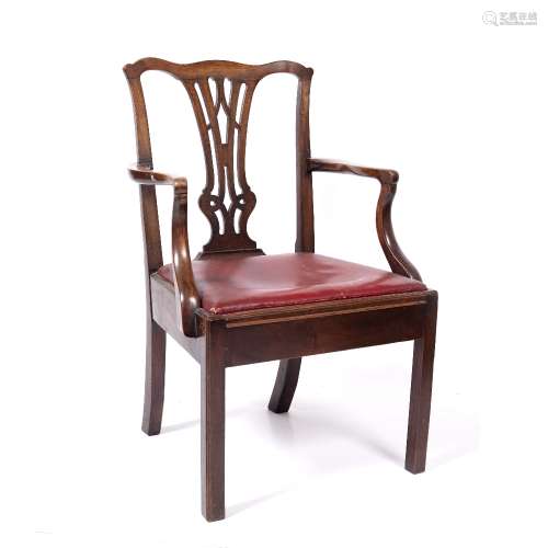 Chippendale style armchair with red drop in seat, 94cm high overall