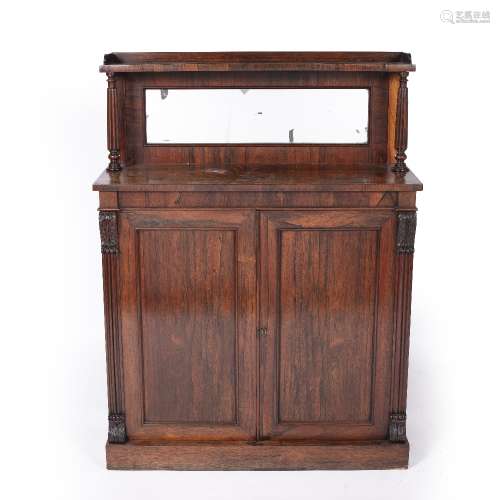 Rosewood chiffonier Late Regency / William IV, having a mirrored raised back inset mirror, carved