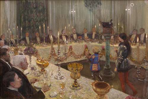 Sir Amelee Forestier (Anglo-French, 1854-1930) A view of a ceremonial dinner, inscribed '' to Guy