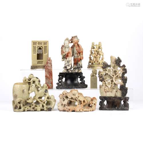 Collection of soapstone figures Chinese, including two seals