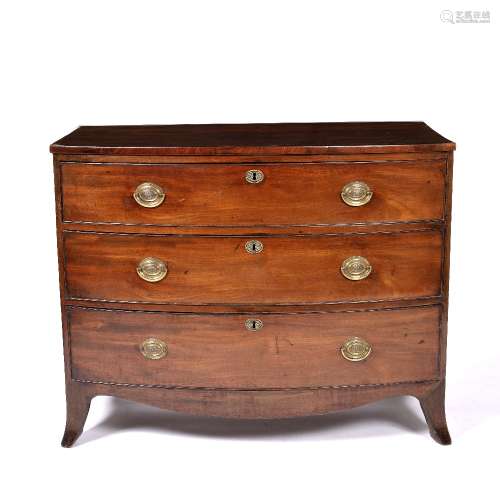 Mahogany bow front chest of drawers 19th Century, with glass loose top, 105cm across x 52cm deep x