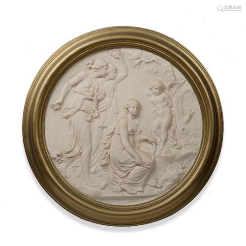 Resin classical style roundel with gilt frame, 61cm overall