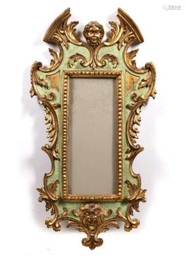 Rococo style frame Italian, early 20th Century with green and gold painted decoration, 67cm x