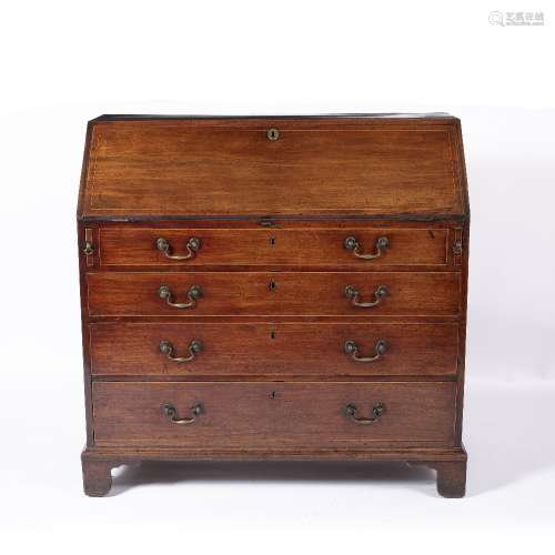 Mahogany bureau George III with fall front, fitted interior and fitted graduated drawers with