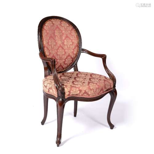 Hepplewhite style mahogany open armchair English, 19th Century, in the French taste with fluted open