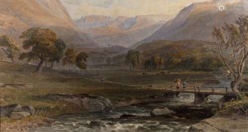George Arthur Fripp (1813-1896) 'River valley in the Highlands' watercolour, signed and dated 1861