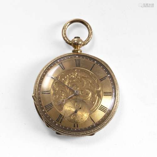 18ct gold cased Grohe pocket watch the dial with black Roman numerals and engraved subsidiary