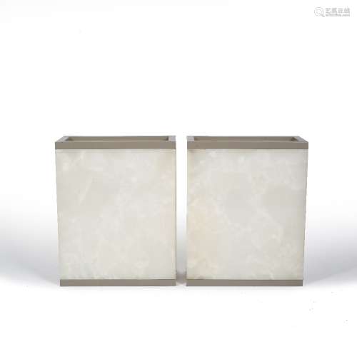 Pair of alabaster wall lights with metal frames, 41cm x 52cm (2)