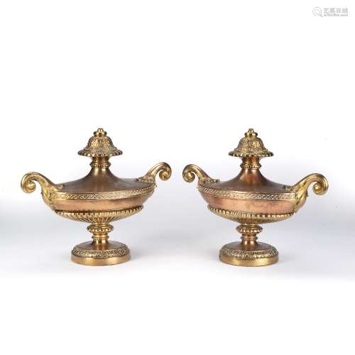 Pair of bronze Colza lamps Regency period, each of oval classical urn form, with acanthus and