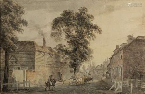 Paul Sandby RA (British, 1731-1809) Street scene, Charlton, Kent, inscribed ''Charlton in Kent''