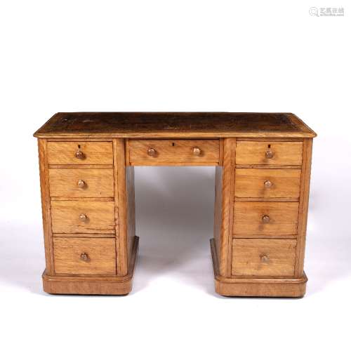 Maple writing desk 19th Century, with inverted front, fitted nine drawers, 125cm across x 55cm