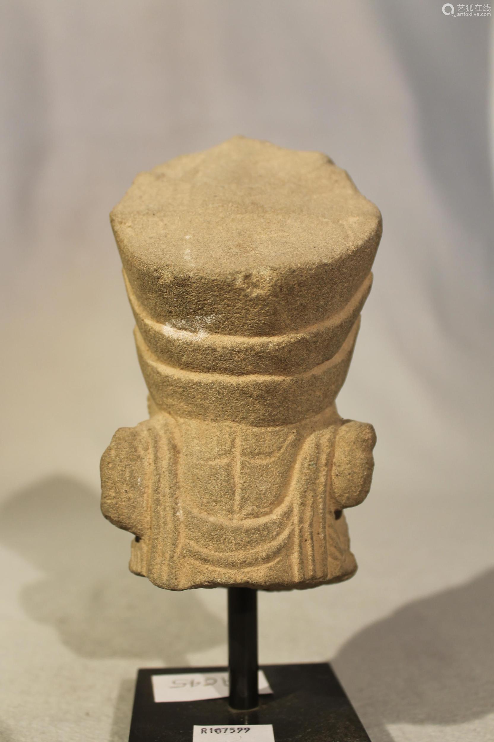 a chinese grey stone head of a bodhisattva with three crowns, in