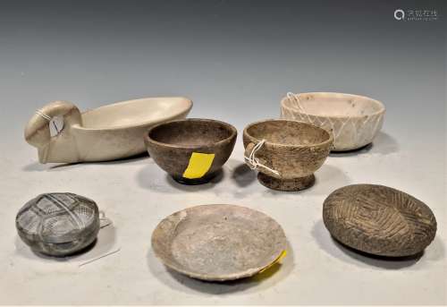 A group of eight Chinese small stone, soapstone, and pottery vessels, in archaic and Song Dynasty