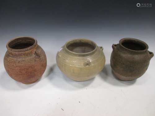 Three Chinese jars, including a Yue type, perhaps 5th century, and two Song type examples,15 and