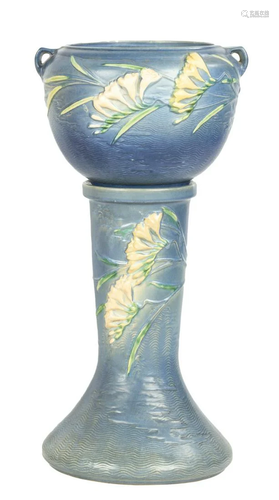 Roseville Pottery Freesia Blue Jardiniere and Pedestal