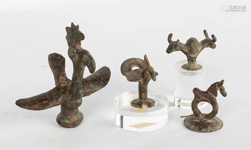 (4) Luristan Bronzes, Birds, Horse & Two Headed Bull