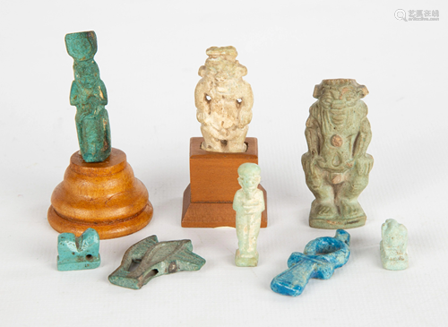 (8) Egyptian Amulets & Figures, Isis, Osiris, Ankh,