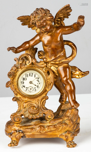 Bronze Desk Clock with Cherub