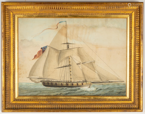 19th Century British Watercolor of Ship