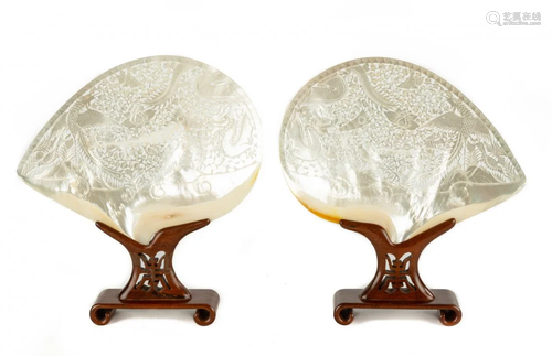 Pair of Chinese Carved Mother of Pearl Plaques