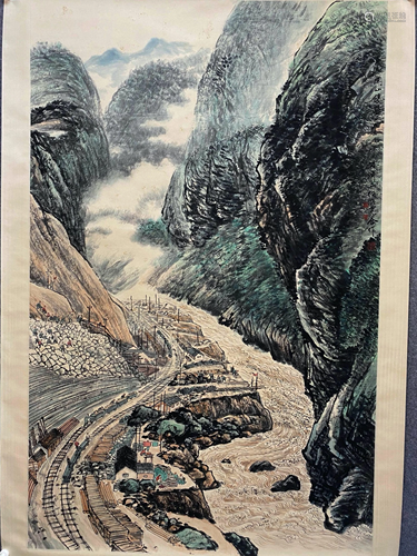 A Chinese Landscape Painting Scroll, Fang Jizhong and