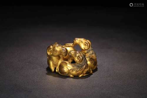 A Gild Bronze Three Rams Ornament