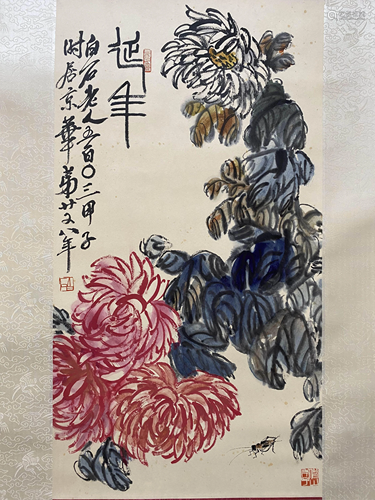 A Chinese Flower&bird Painting Scroll, Qi Baishi Mark